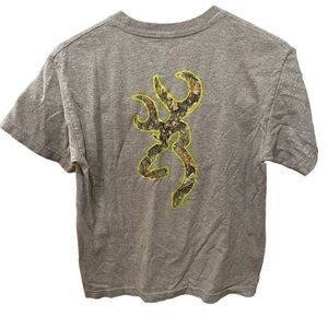 Browning TShirt Youth L Mo Country Hunt Buckmark S/S Athletic Gray Safety Green